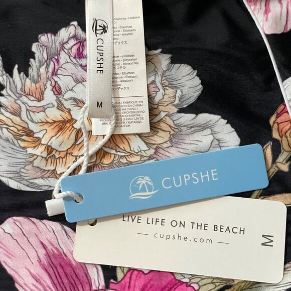 CUPSHE Black Floral Swimsuit Bottom Size Medium NWT - Picture 4 of 8